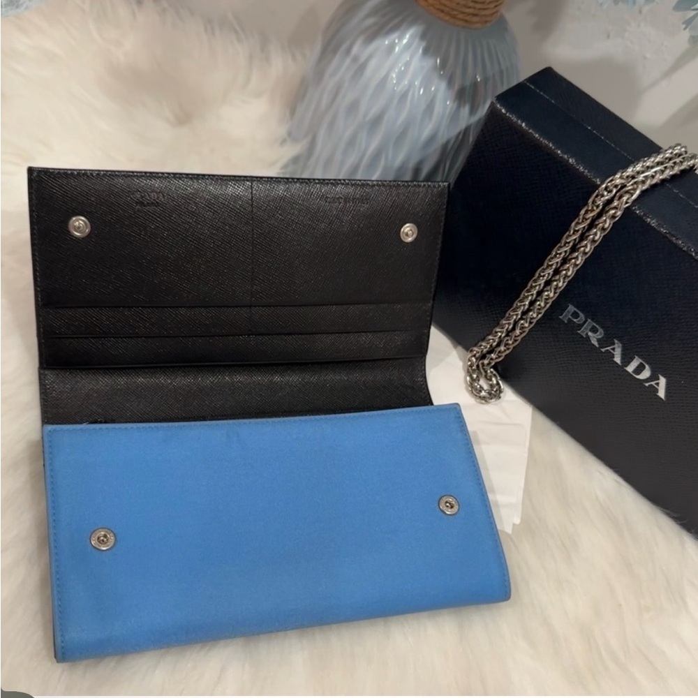 🔥Like New In inclusion Prada Tessuto Nylon Flap Wallet Blue - Picture 4 of 15